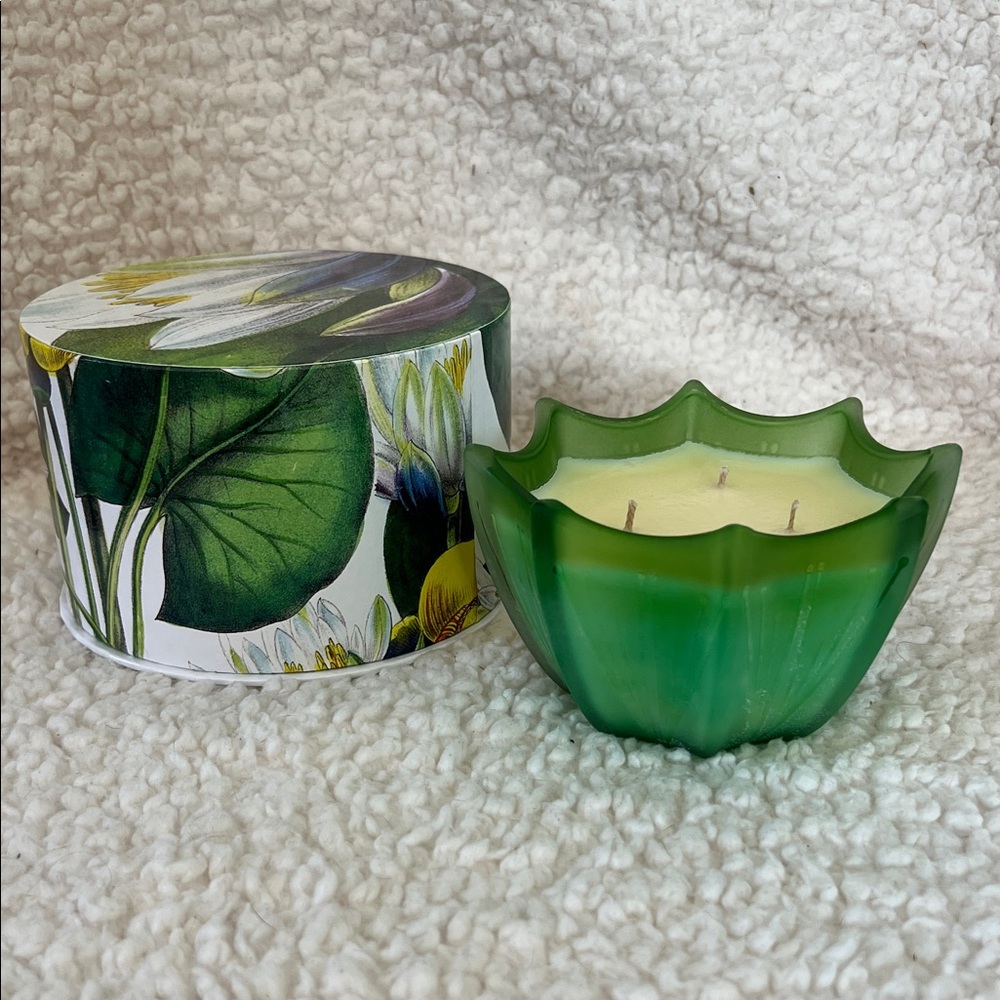 D.L. & Co Green Lotus-Shaped 3-Wick Decorative Glass Candle - 19 oz, 60 hrs